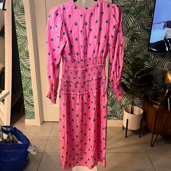 NEW AFRM Chic Pink With Polka Dots And Smocked Waist Midi Dress Size Small/P - Picture 2 of 11